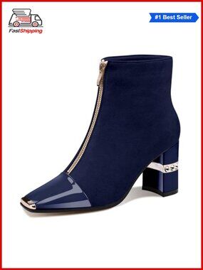🎅 Womens Ankle Boots Square Toe Block Heel Faux Leather Suede Booties